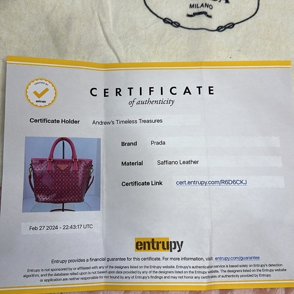 🩷PRADA SAFFIANO ENAMEL 2 WAY TOTE W/COA and DUST BAG - Picture 6 of 6